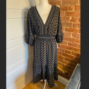 Max Studio Dark Navy Blue Long  Floral and Flowy Dress